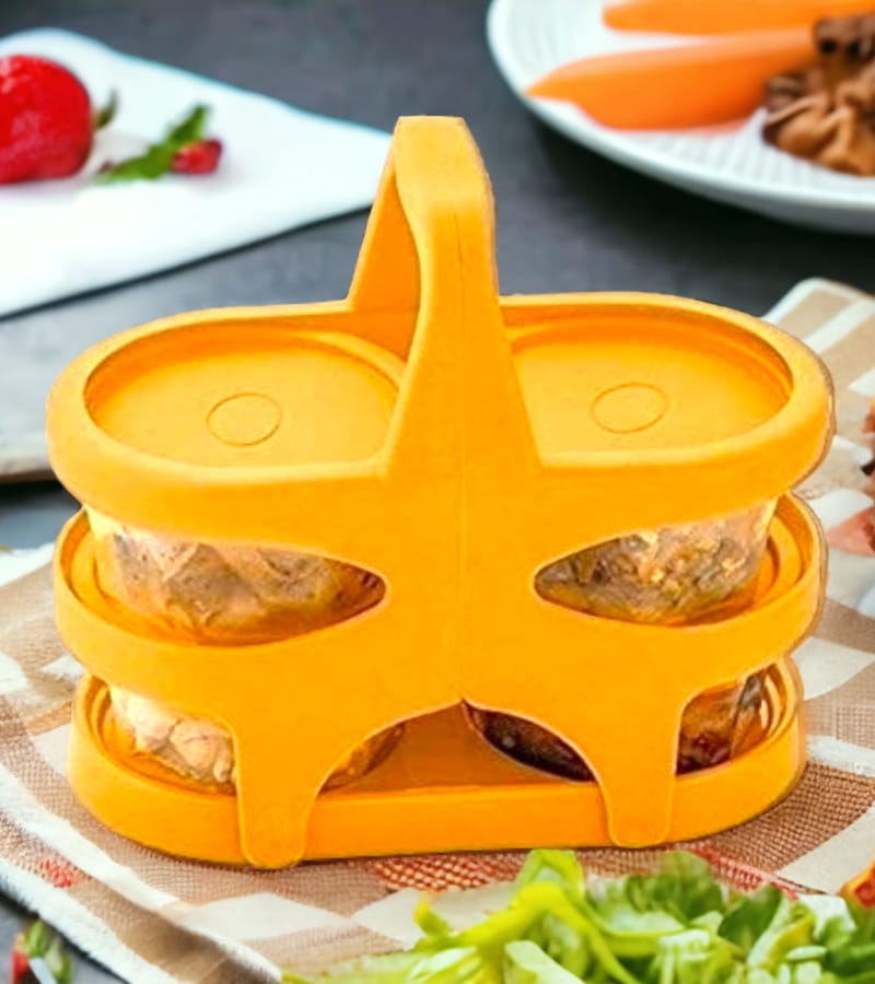Lunch Box (200 ml Each Container) with Attractive Stand - 4 pcs Orange Color